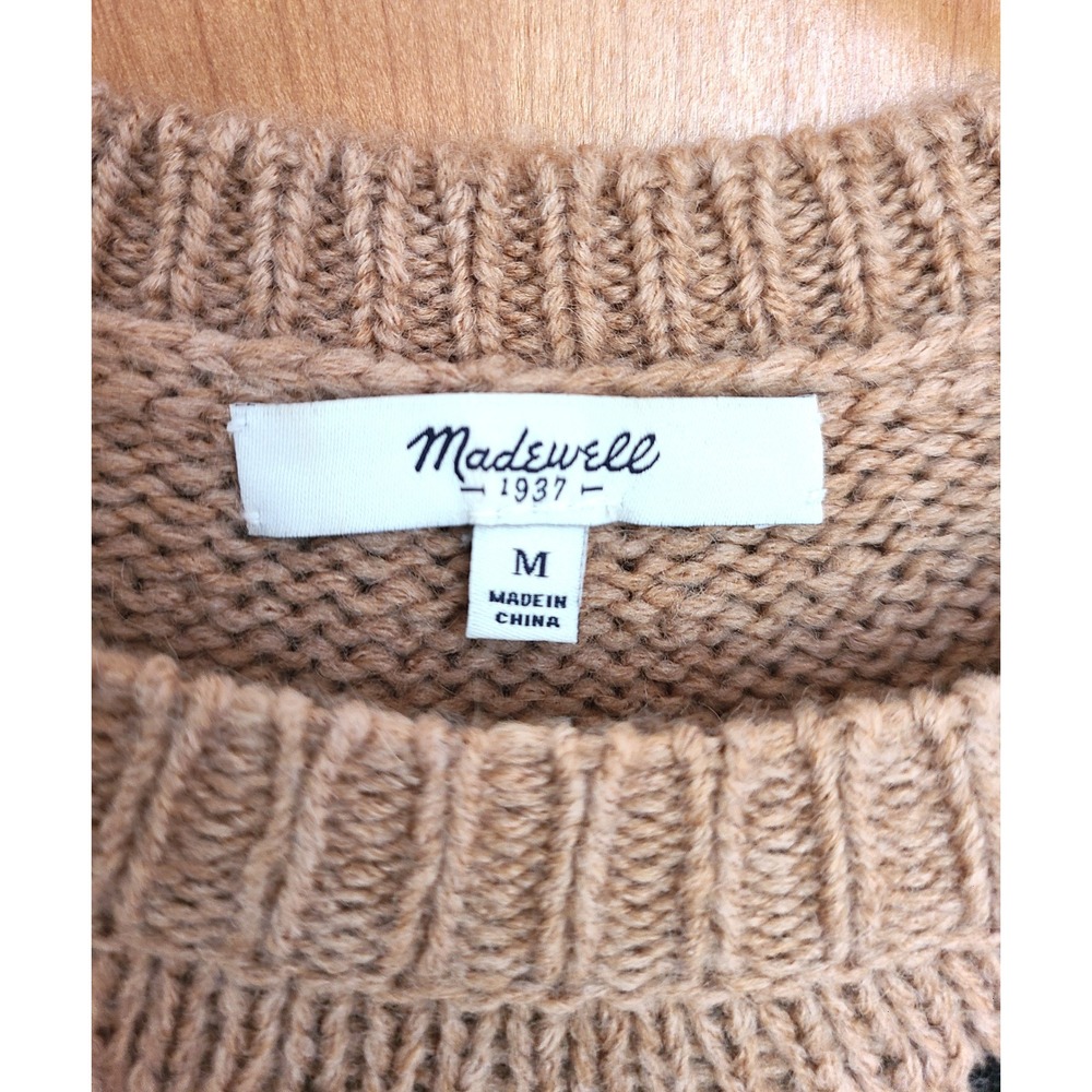 Madewell Wool Blend Fair‎ Isle Scandinavian Sweater MEDIUM Scandi Black Tan M - Picture 4 of 7
